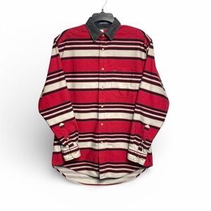 Vintage Tommy Hilfiger Red and black Striped Button Down Shirt denim collar